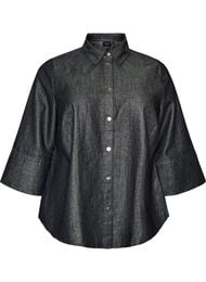 Denimskjorte med glimmertr&aring;d og 3/4-&aelig;rmer, Gr&aring;