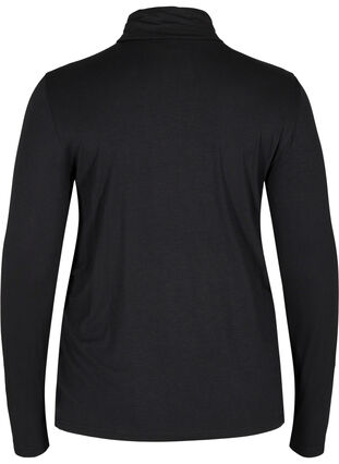 Tætsiddende viskose bluse med rullekrave, Black, Packshot image number 1