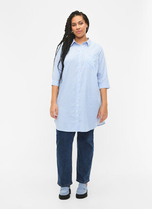 Lang stribet skjorte med 3/4 ærmer, Marina W. Stripe, Model image number 2