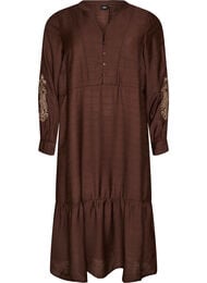 Viskosekjole med broderi og fl&aelig;selag, Brun