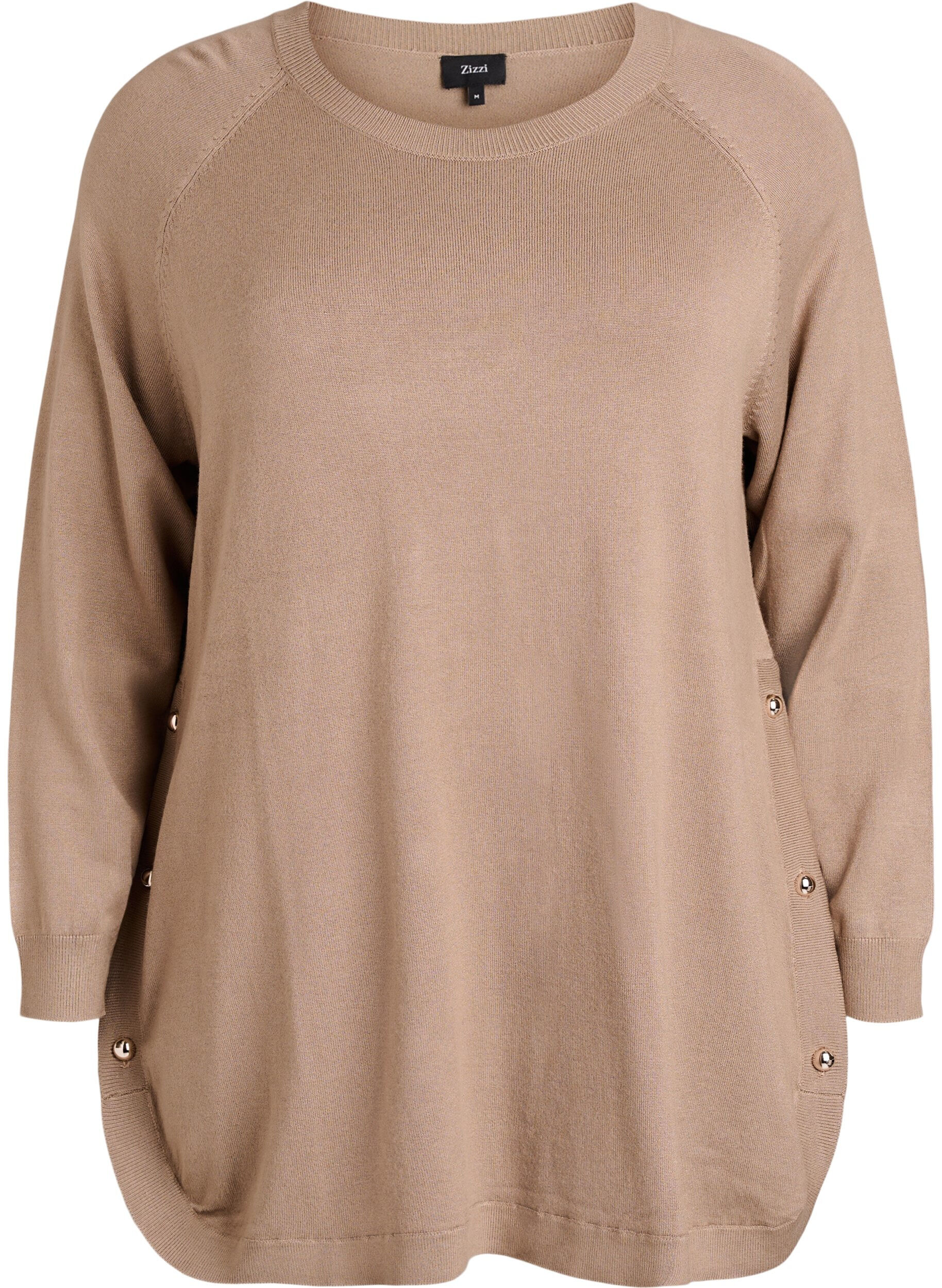 Strikbluse med knapper i siden