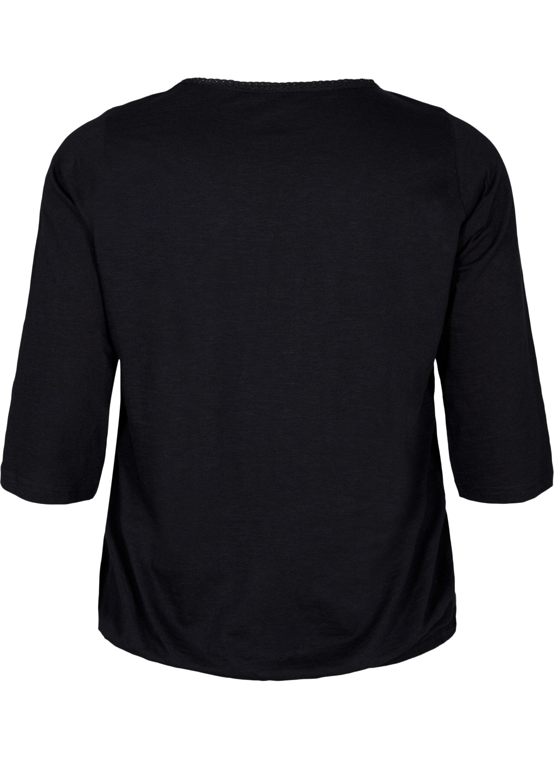 Zizzi Bomuldsbluse med 3/4 &aelig;rmer, Black, Packshot image number 1