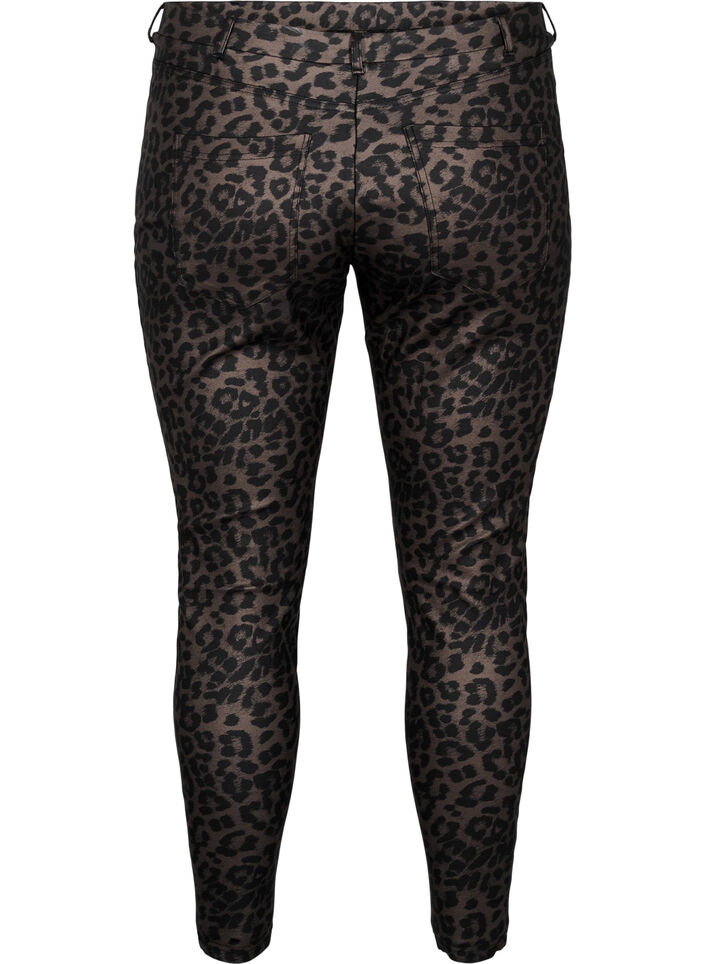 Coatede leggings med leoprint og cropped længde, Brun, Packshot image number 1