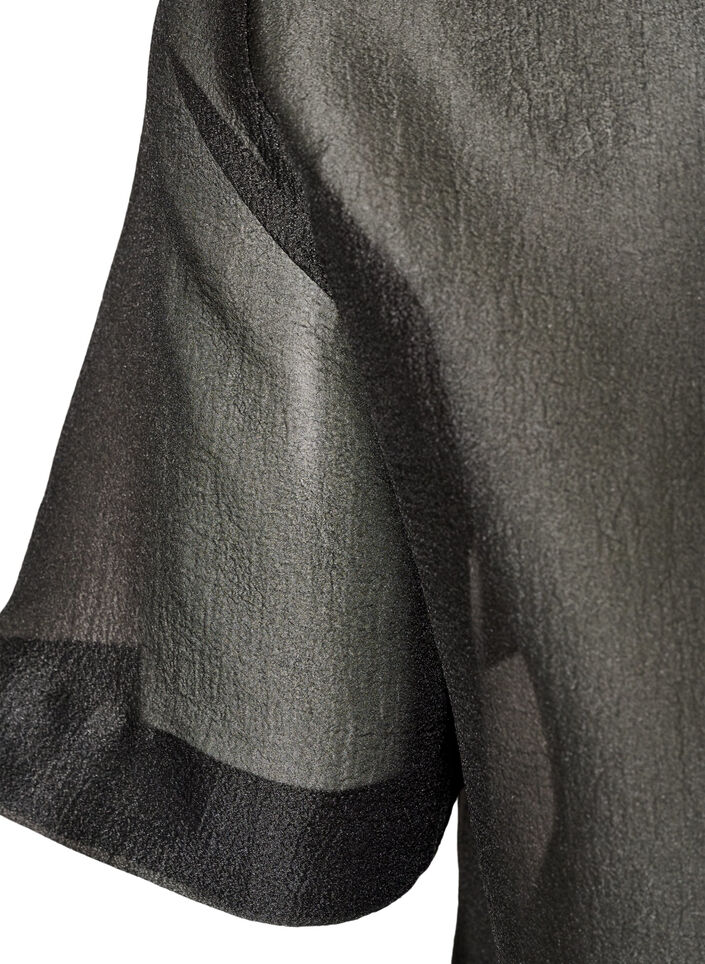Transparent kort&aelig;rmet skjorte med brystlommer, Sort, Packshot image number 4