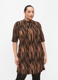 Mønstret kjole med glitter og korte ærmer, Black w. Copper, Model