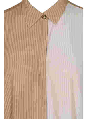Viskose skjortekjole med 3/4 ærmer og color-block, Praline, Packshot image number 2