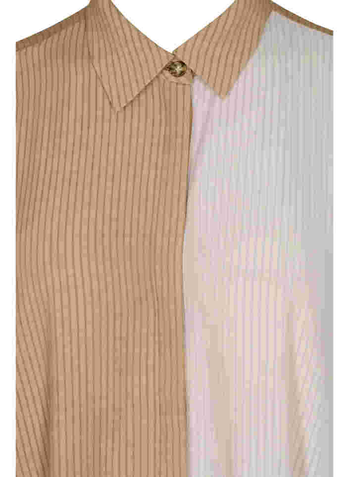 Viskose skjortekjole med 3/4 ærmer og color-block, Praline, Packshot image number 2