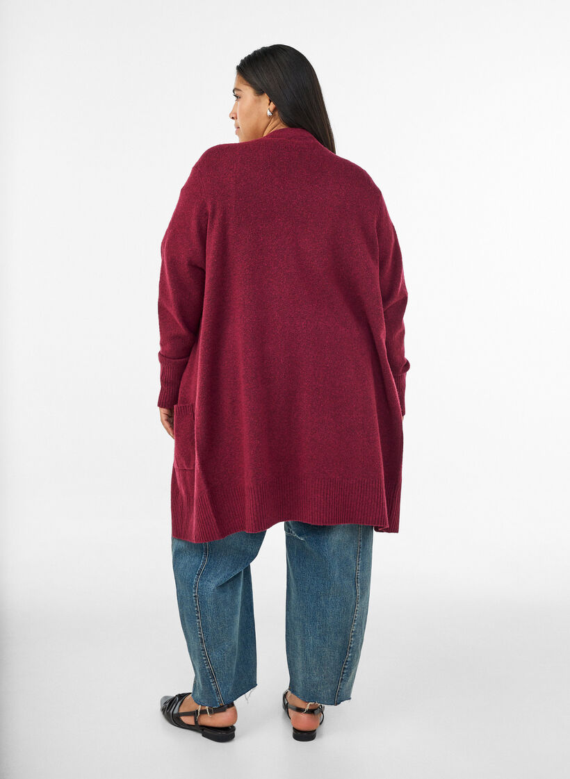 Meleret strik cardigan med lommer, R&oslash;d, Model image number 2