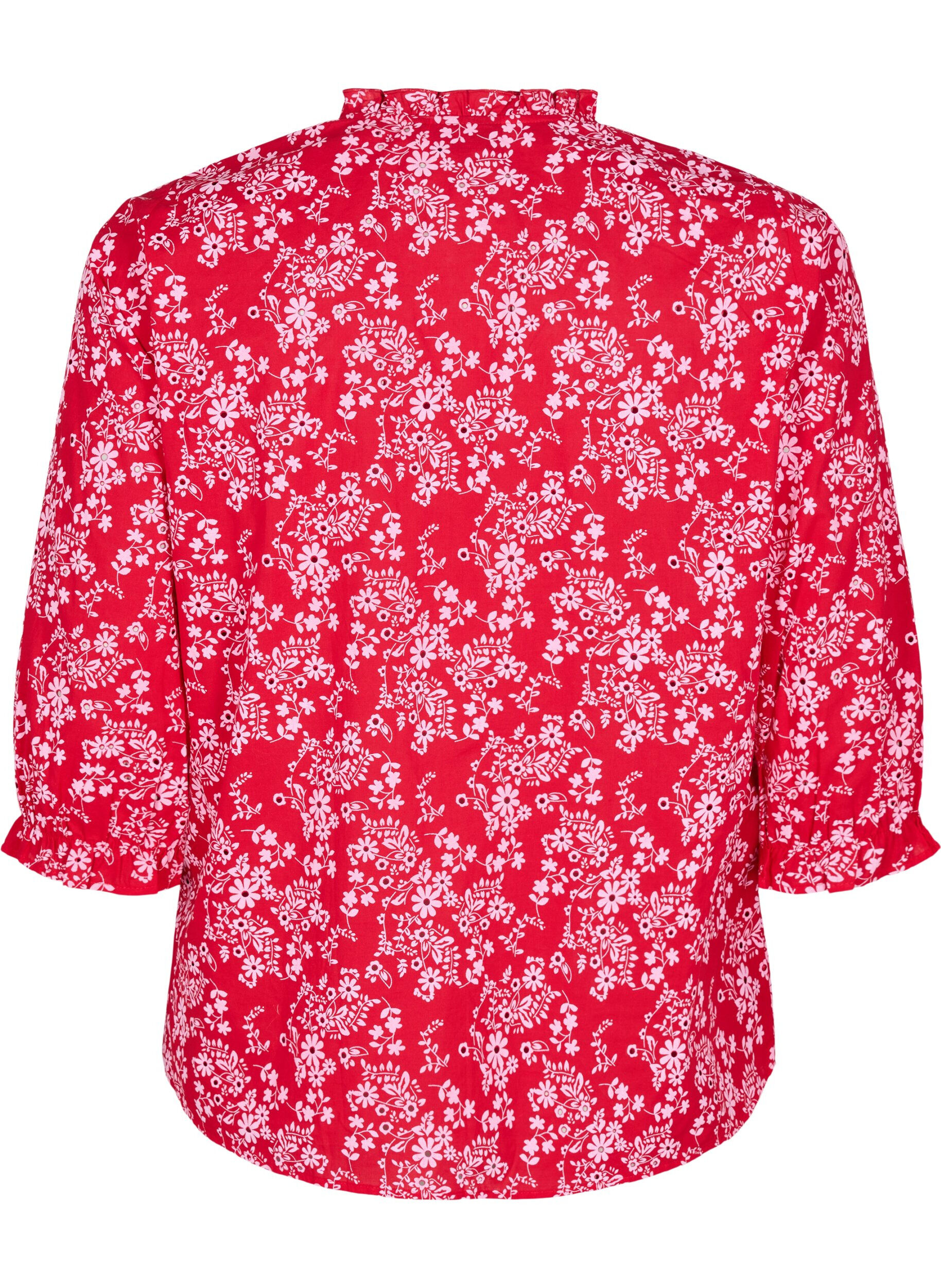 Zizzi Bluse i bomuld med blomsterprint, R&oslash;d, Packshot image number 1