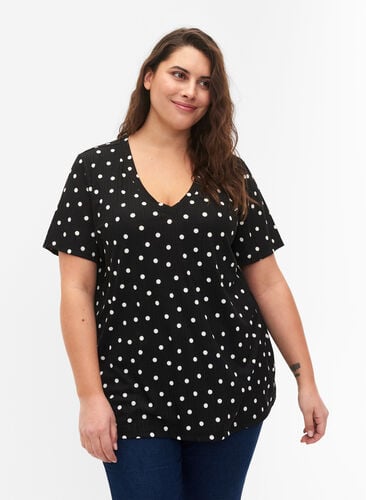 FLASH - Printet t-shirt med v-hals, Black Dot, Model image number 0
