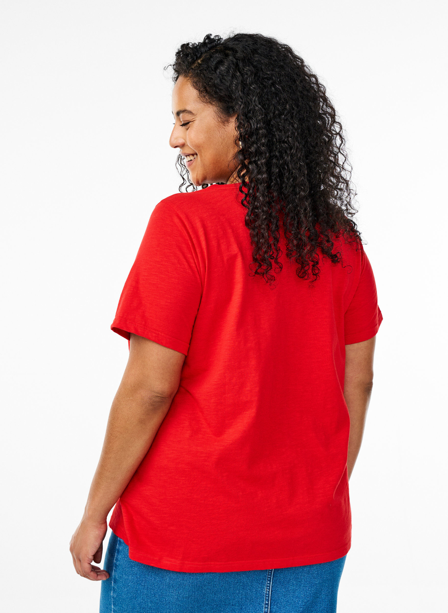 ZizziT-shirt med knapdetalje, R&oslash;d, Model image number 2