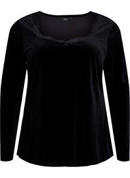 Velourbluse med lange ærmer, Black