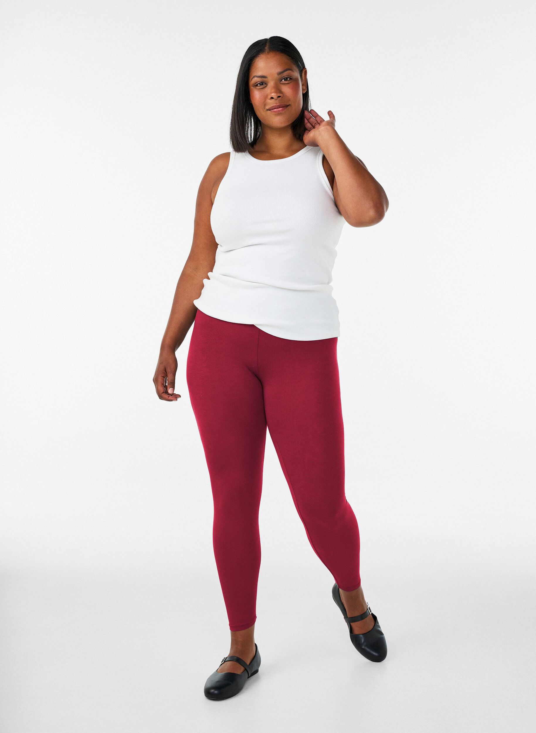 ZizziBasis leggings i viskose, R&oslash;d, Model image number 1