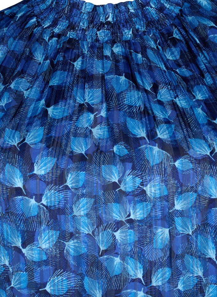 Kortærmet smockbluse med print, Navy Blazer Leaf AOP, Packshot image number 2