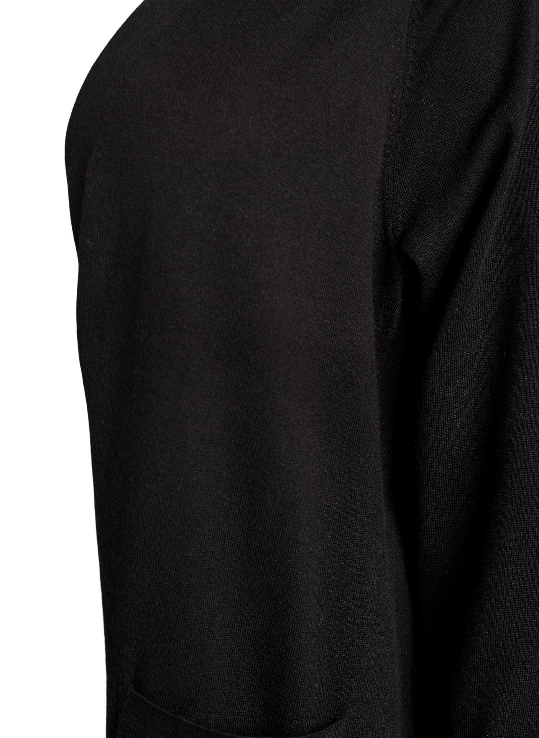 ZizziLang, &aring;ben cardigan med lommer, Sort, Packshot image number 2