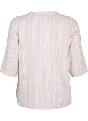 Stribet bluse i hør-viskosemix, Beige White Stripe, Packshot image number 1