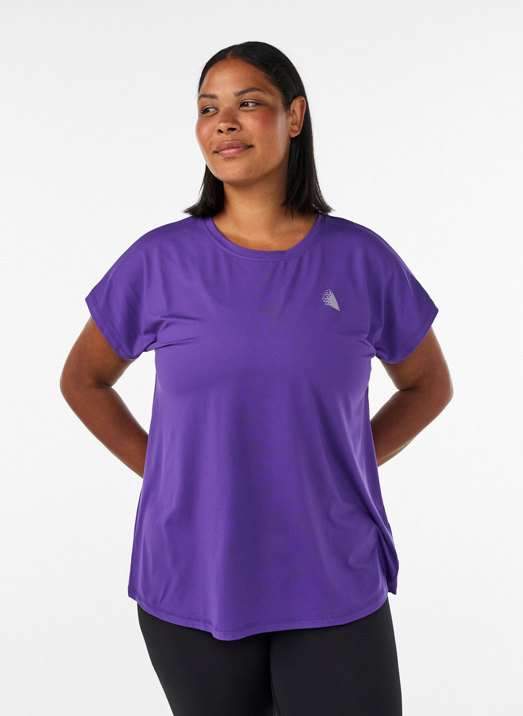 Ensfarvet tr&aelig;nings t-shirt, Lilla, Model
