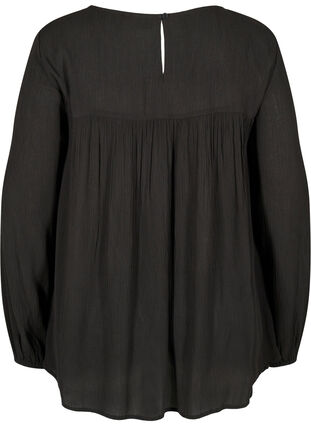 Viskose bluse med a-form og blonder, Black, Packshot image number 1