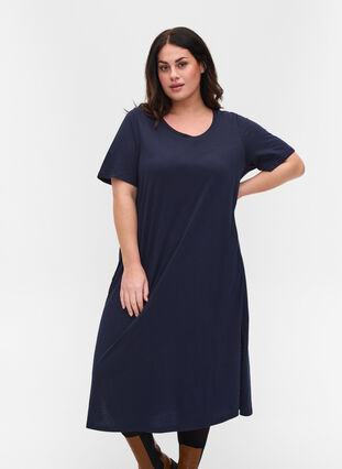 T-shirt kjole i bomuld med slids, Night Sky, Model image number 0