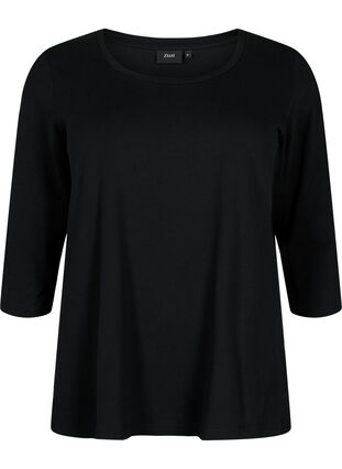 Basis bomulds t-shirt med 3/4 ærmer, Black, Packshot image number 0