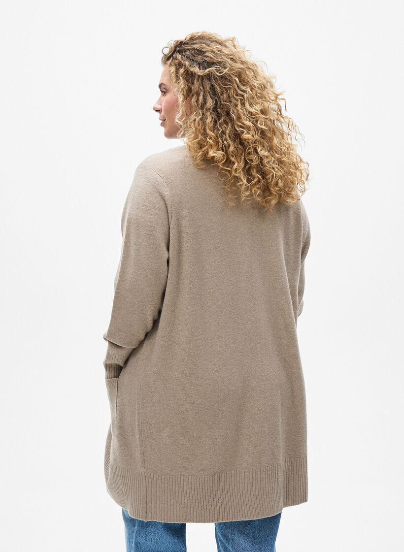 Meleret strik cardigan med lommer, Beige, Model image number 2