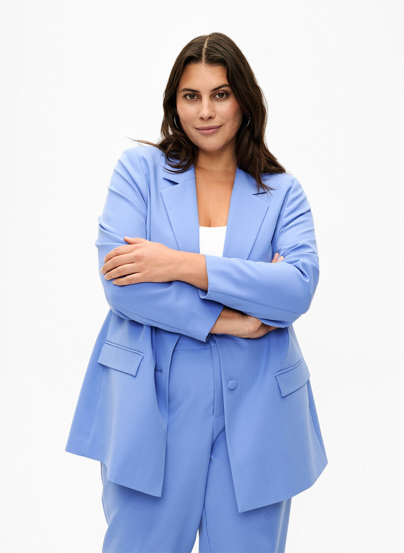 Klassisk blazer med knaplukning, Wedgewood, Model image number 0