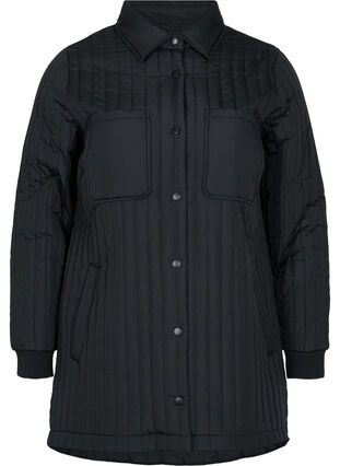 Quiltet jakke med brystlommer og krave, Black, Packshot image number 0