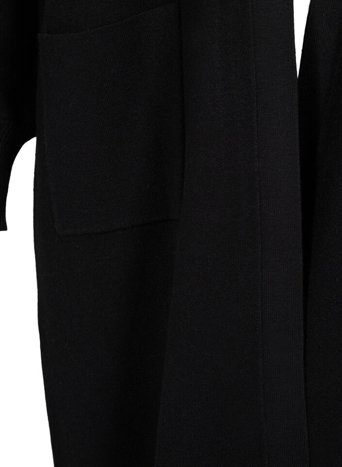 Lang strikcardigan med lommer, Black, Packshot image number 3