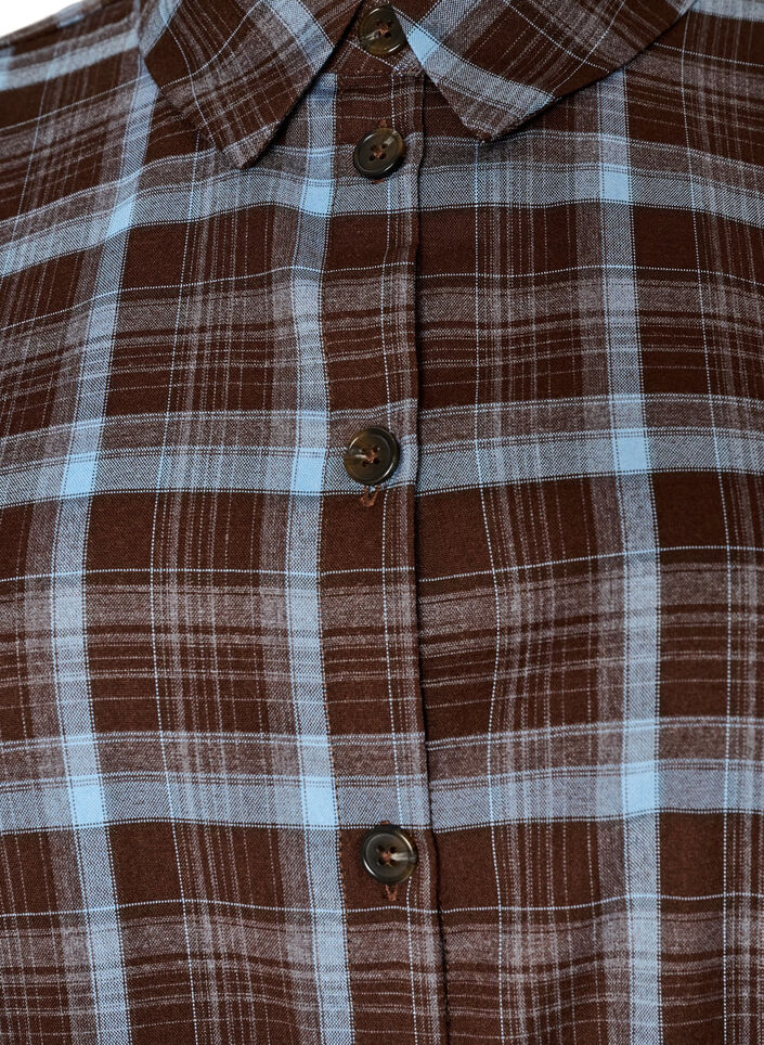 Kn&aelig;lang skjortekjole med ternet m&oslash;nster, Brun, Packshot image number 2
