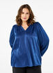 Langærmet bluse med flæser og v-hals, Estate Blue, Model image number 0