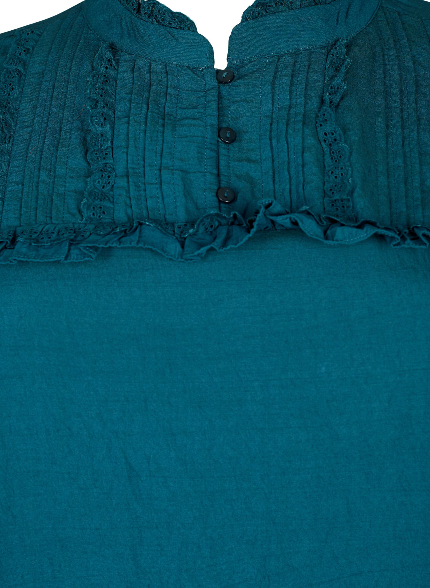 Zizzi Viskosekjole med broderie anglaise og fl&aelig;sedetaljer, Reflecting Pond, Packshot image number 2