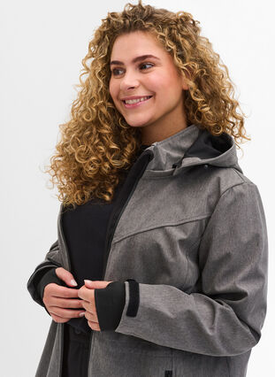 Softshell jakke med aftagelig hætte, Medium Grey Melange, Model image number 2