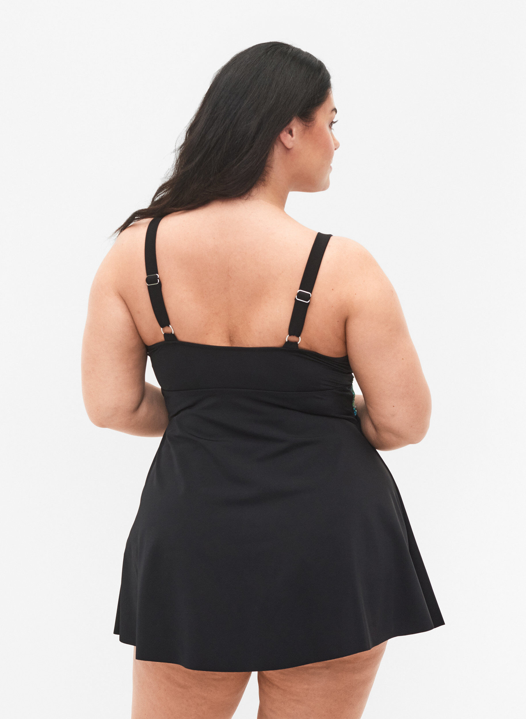 Zizzi Badedragt med l&oslash;st sk&oslash;rt, Black Blue Leaf, Model image number 1