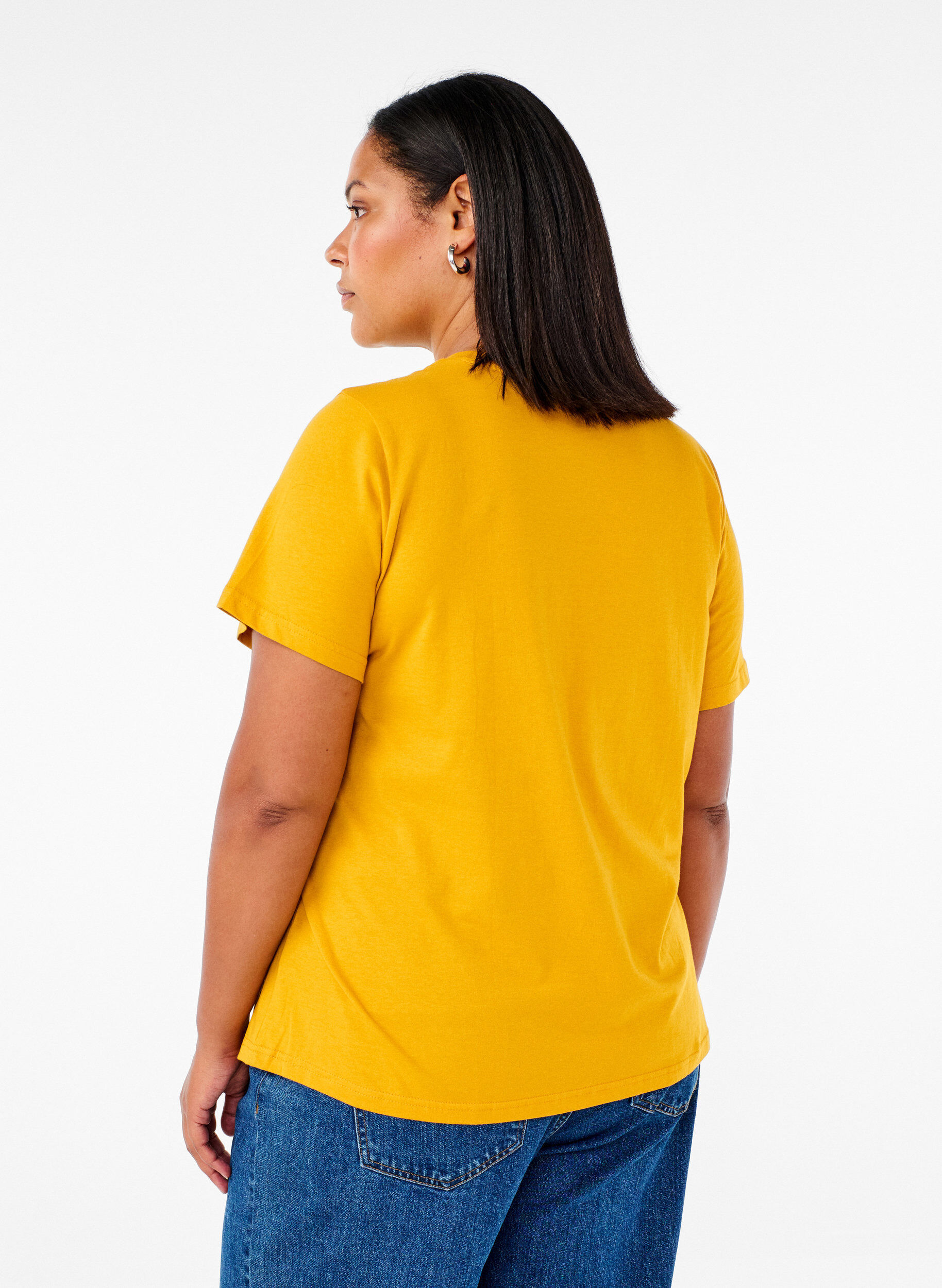 ZizziBasis t-shirt i bomuld med rund hals , Gul, Model image number 2