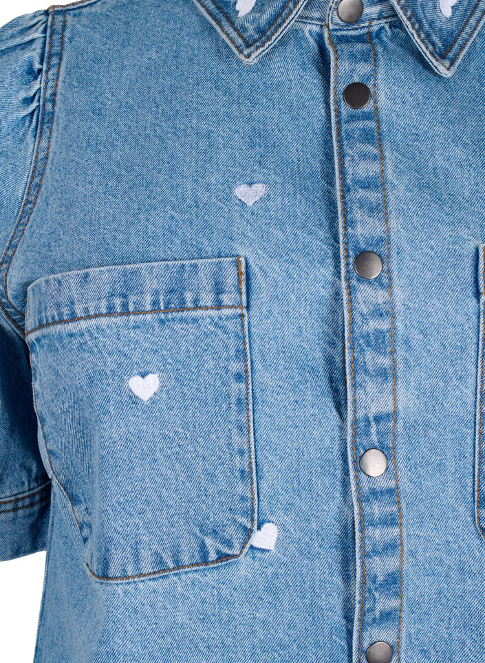 Denim kjole med broderede hjerter, Light blue denim, Packshot image number 2