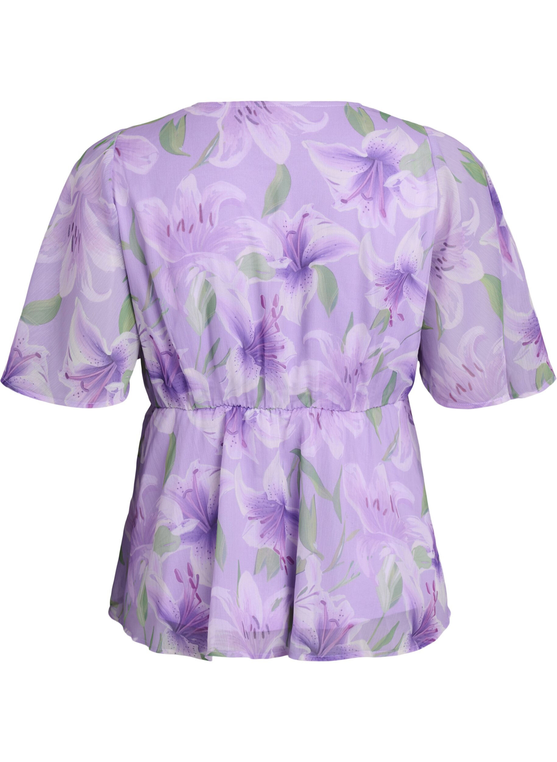 ZizziBlomstret chiffonbluse med korte &aelig;rmer, Lilla, Packshot image number 1