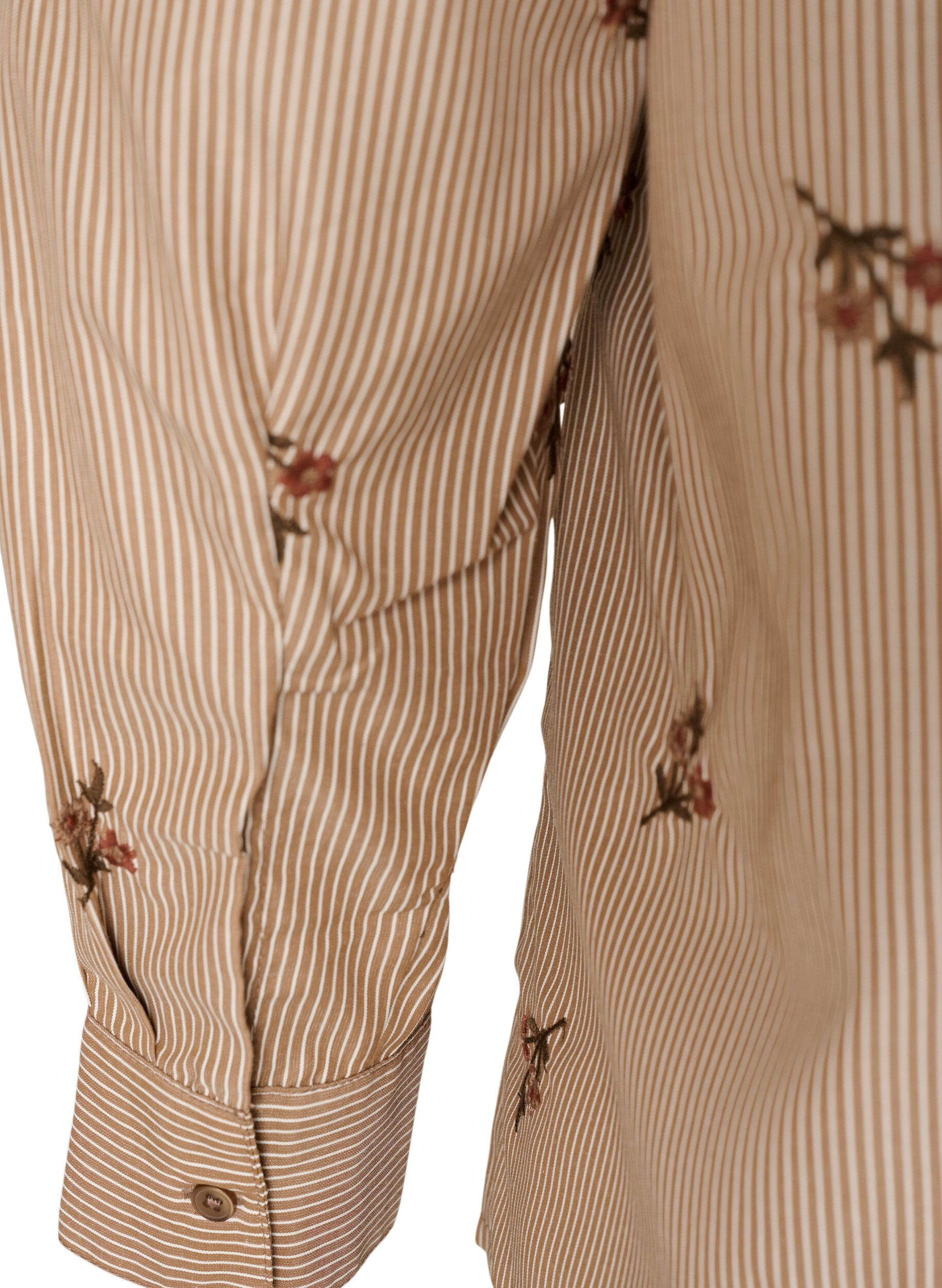 ZizziStribet skjorte med broderede blomster, Brun, Packshot image number 3