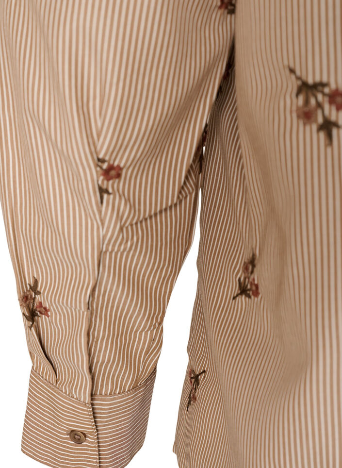 Stribet skjorte med broderede blomster, Brun, Packshot