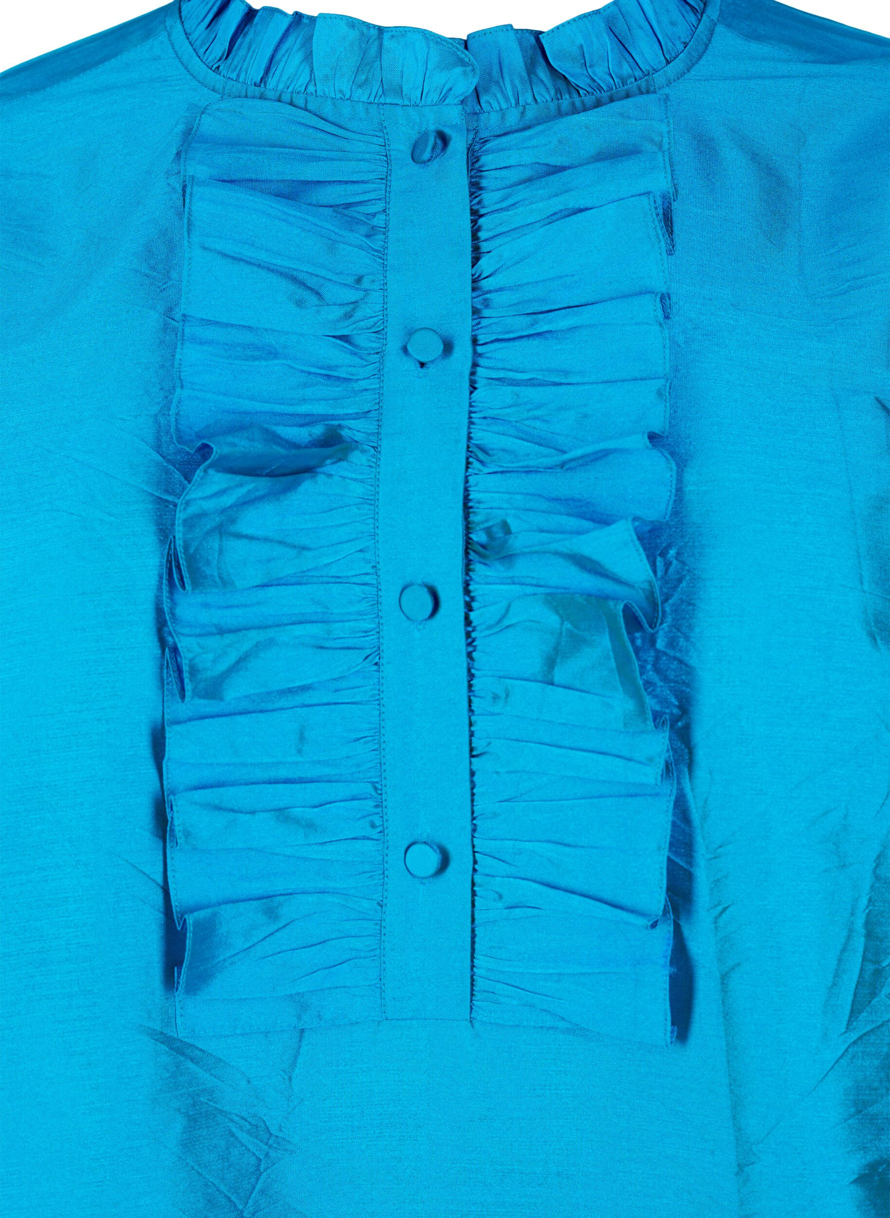 Zizzi Shiny skjortebluse med fl&aelig;ser, Diva Blue, Packshot image number 2