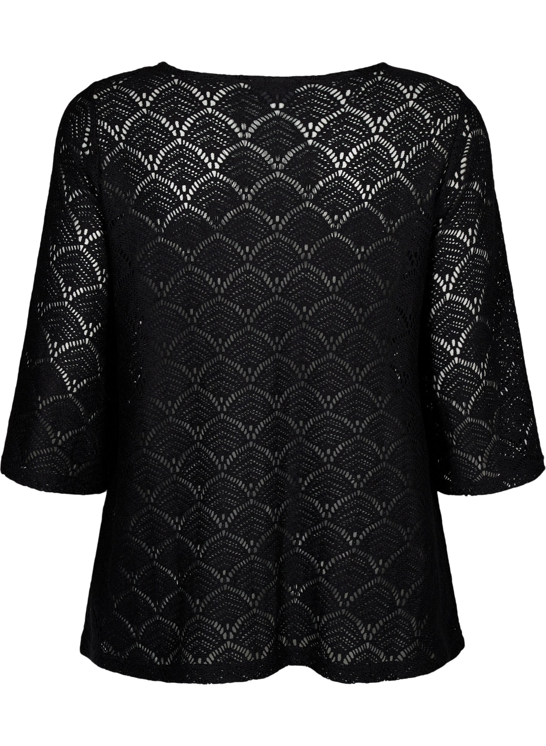 Zizzi Crochet bluse med 3/4 &aelig;rmer , Black, Packshot image number 1