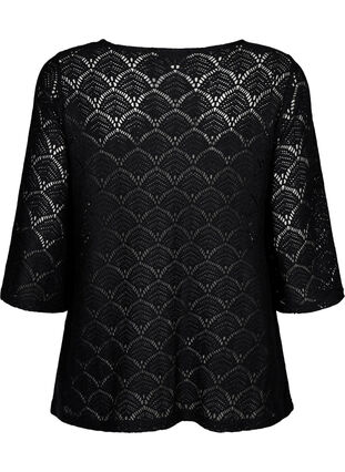 Crochet bluse med 3/4 ærmer, Black, Packshot image number 1