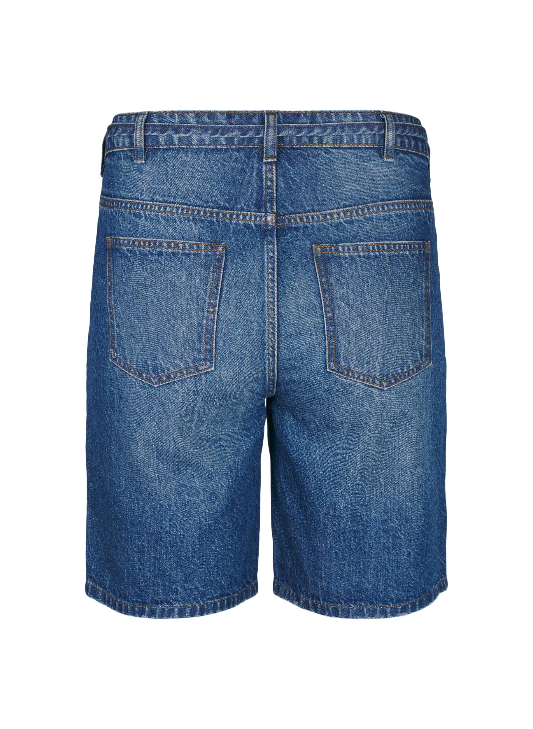 Zizzi Straight fit denimshorts med bindeb&aring;nd, Bl&aring;, Packshot image number 1