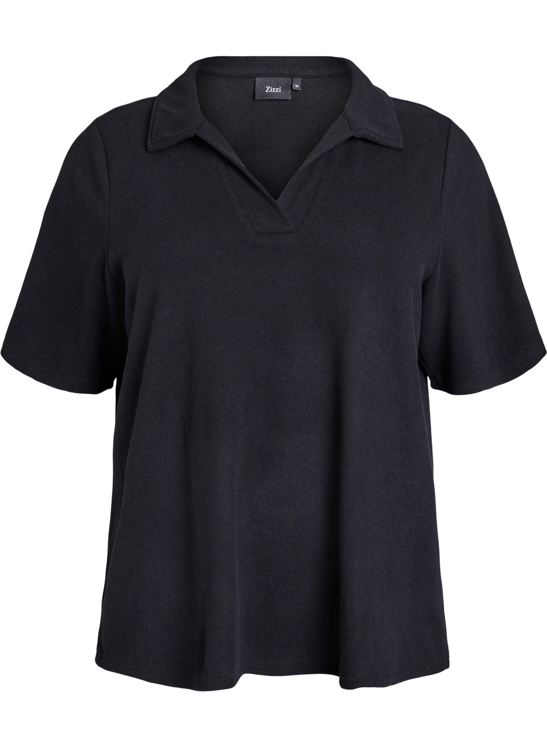 Jerseybluse med krave og korte &aelig;rmer