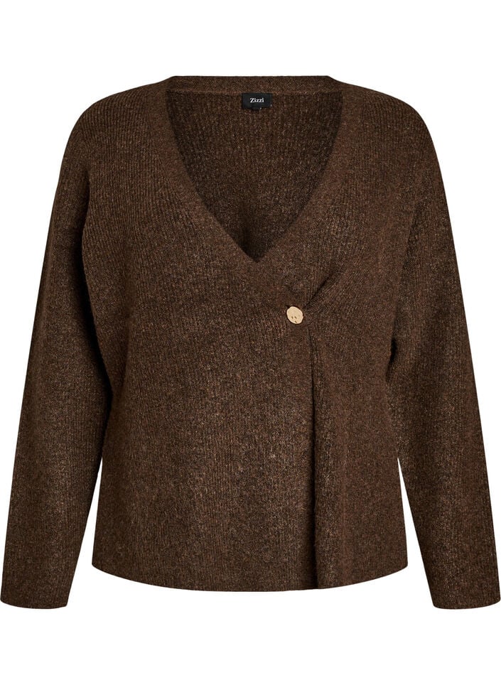 Strikket cardigan med asymmetrisk lukning, Brun, Packshot image number 0