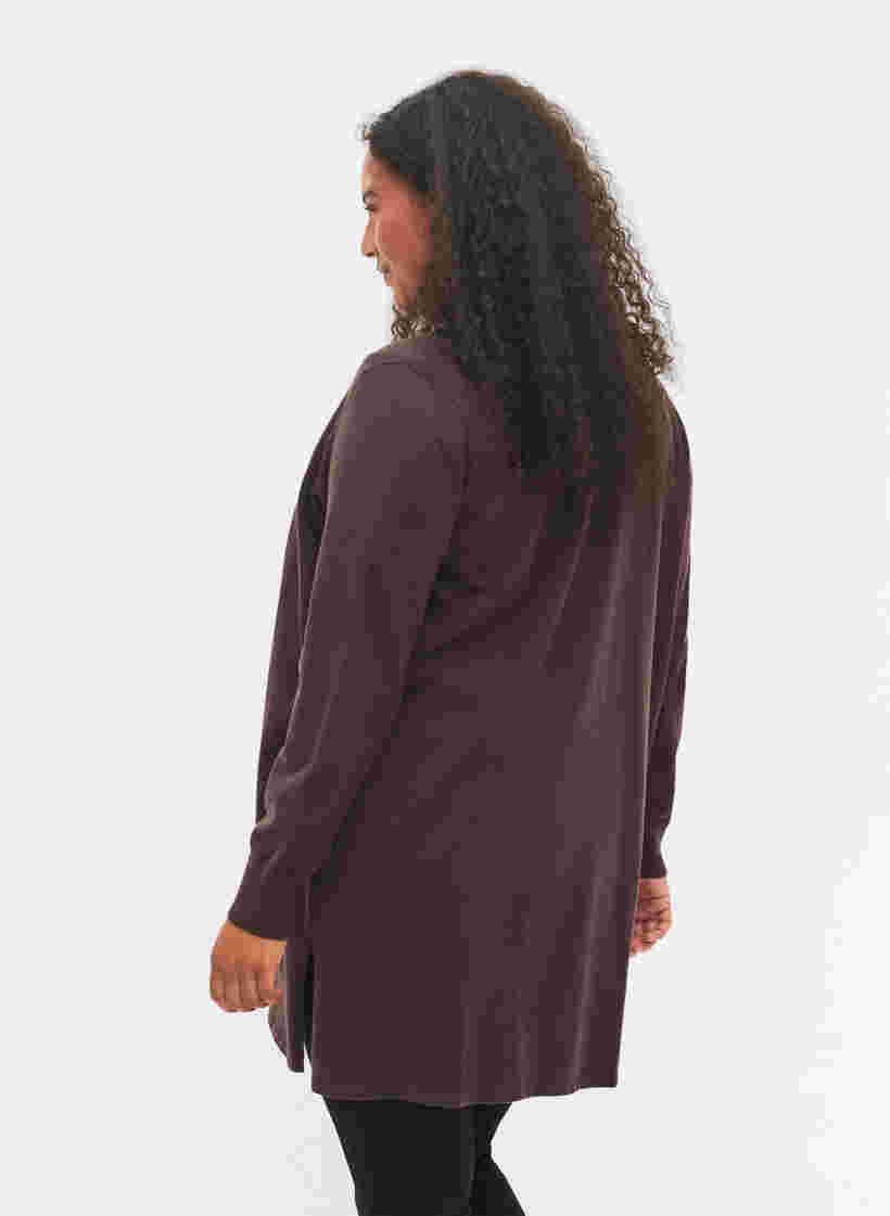 Strikket cardigan med slids og rib, Black Coffee, Model image number 1