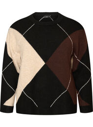 Strikbluse med harlekinm&oslash;nster, Sort
