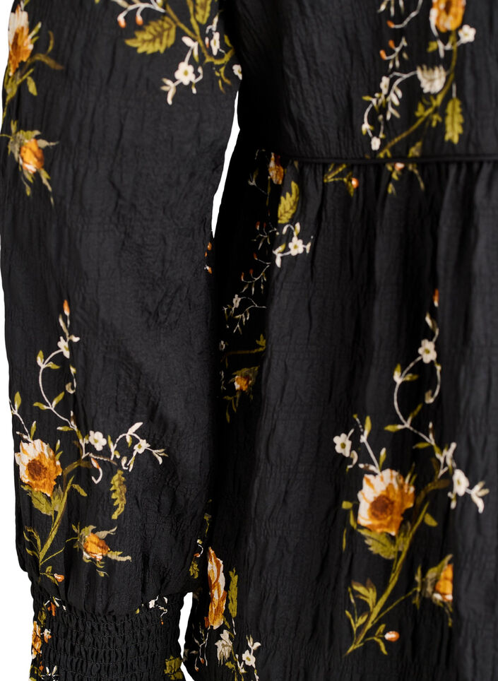 Langærmet bluse med blomsterprint, Sort, Packshot image number 3