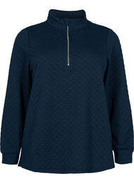 Quiltet sweatshirt med lynlås, Navy Blazer