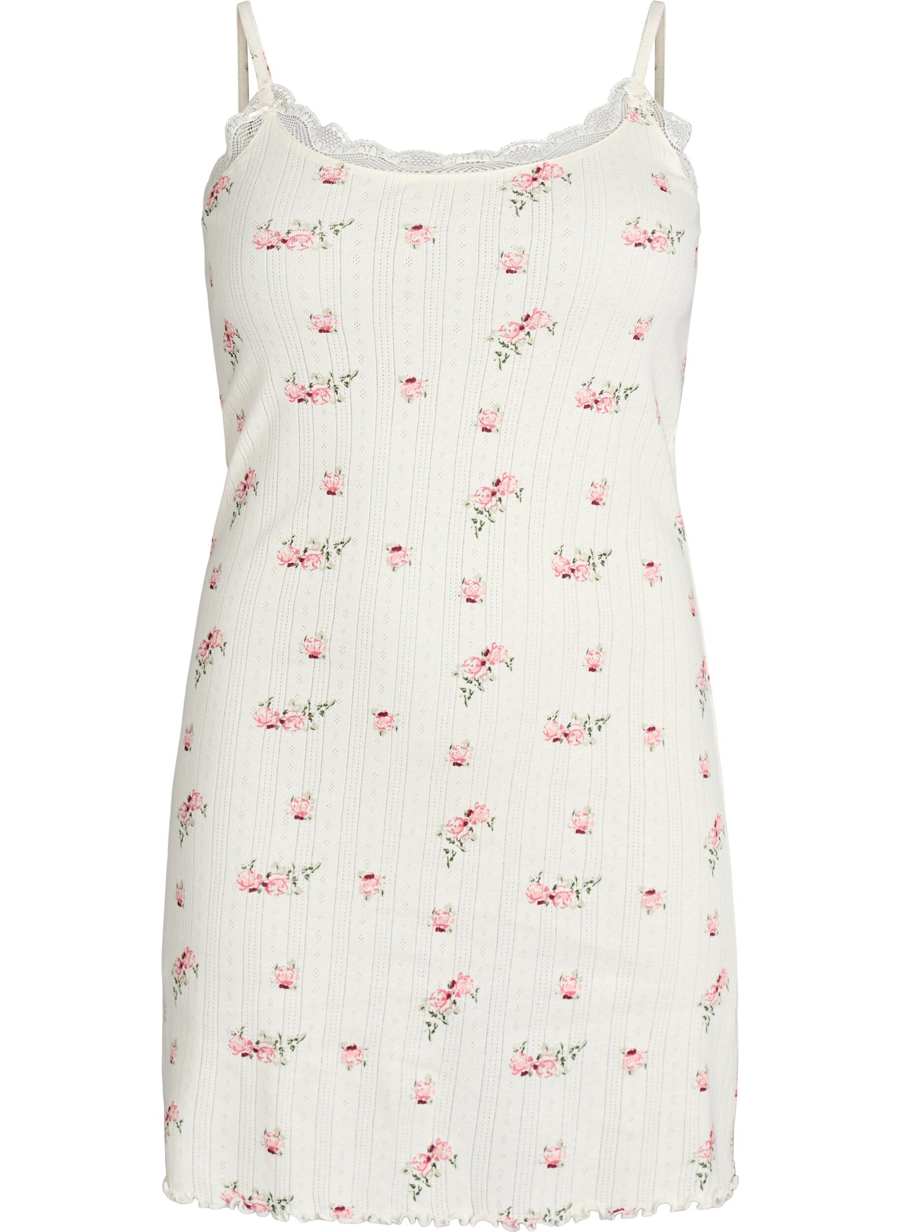 Zizzi Natkjole med tynde stropper og strukturm&oslash;nster, Vanilla, Packshot image number 0