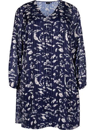 Langærmet kjole med v-hals og print, Blue Leaf AOP, Packshot image number 0